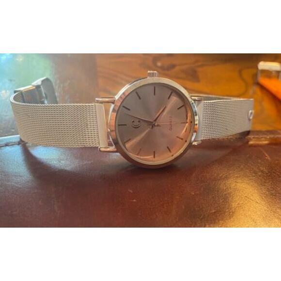 Women's 34mm Rose Gold Tone Charming Charlie Watch, White Mesh Band - Picture 1 of 3